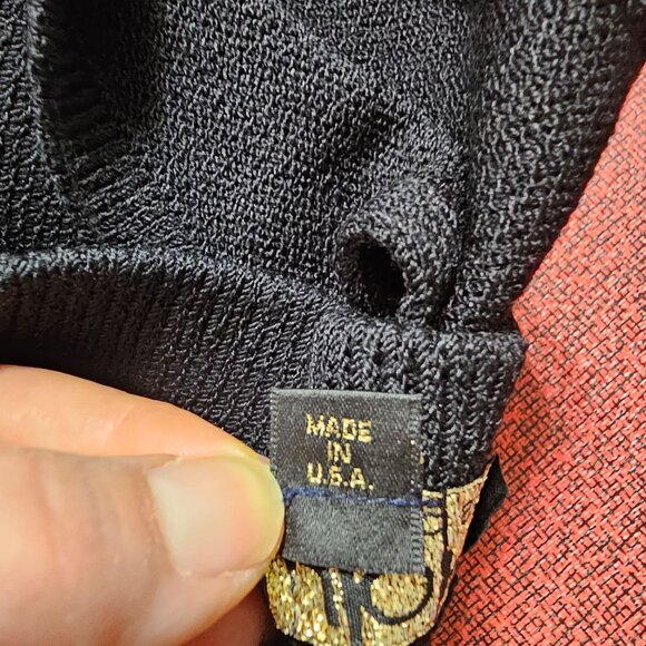 St. John Santana Knit Open Cardigan Sweater L Black Gold Button Quiet Luxury - Picture 5 of 9